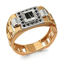 Кольцо печатка с фианитами, 585 пробы