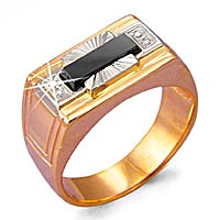 Кольцо печатка с фианитами, 585 пробы