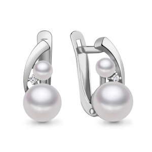 Серьги с жемчугом и фианитами, 925 пробы