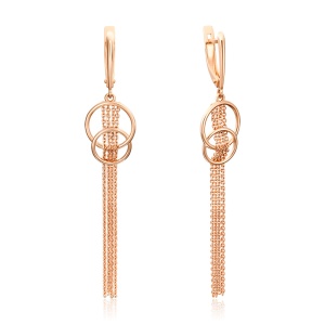Серьги длинные с кольцами 585 пробы
